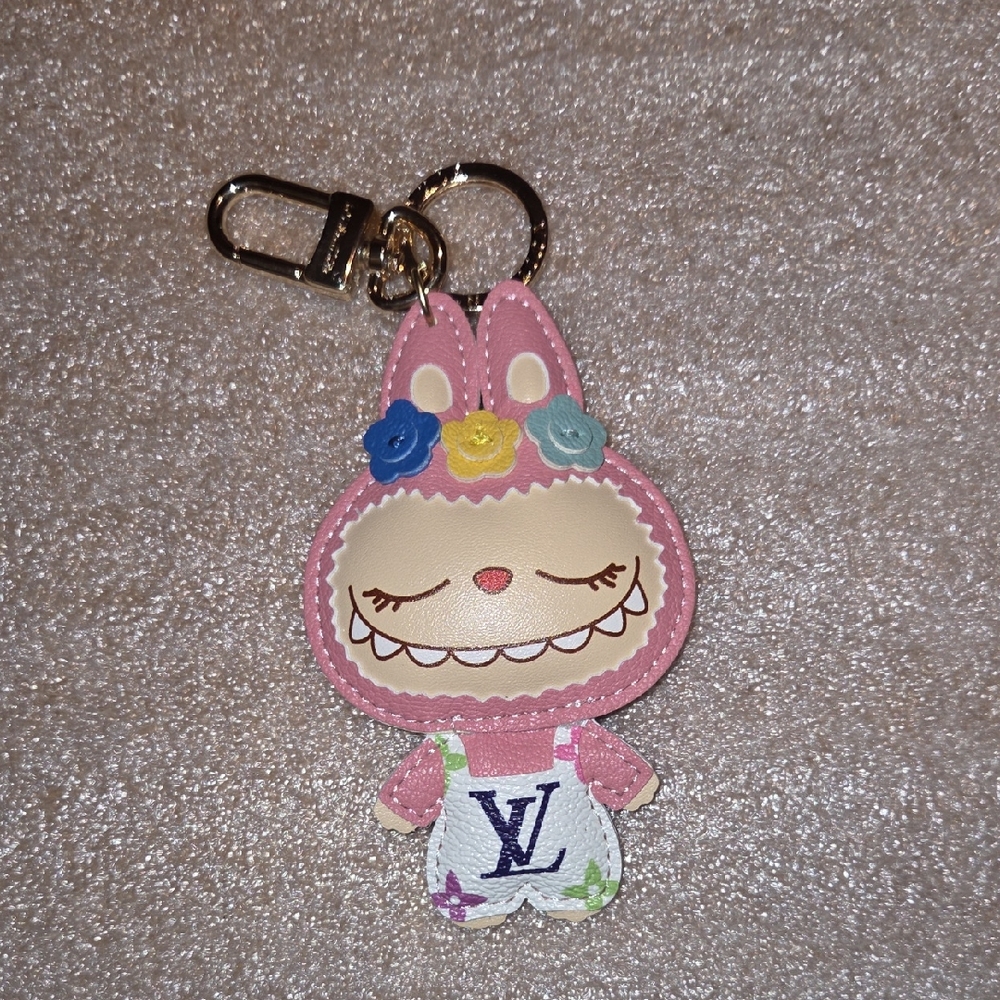 Custom Pink Floral Bunny Keychain